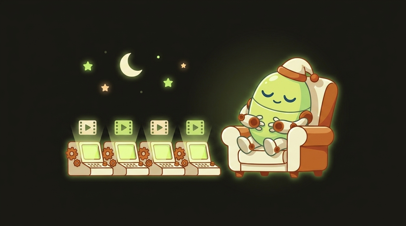 Clawbot, the videoclaw mascot, illustrating batch queue