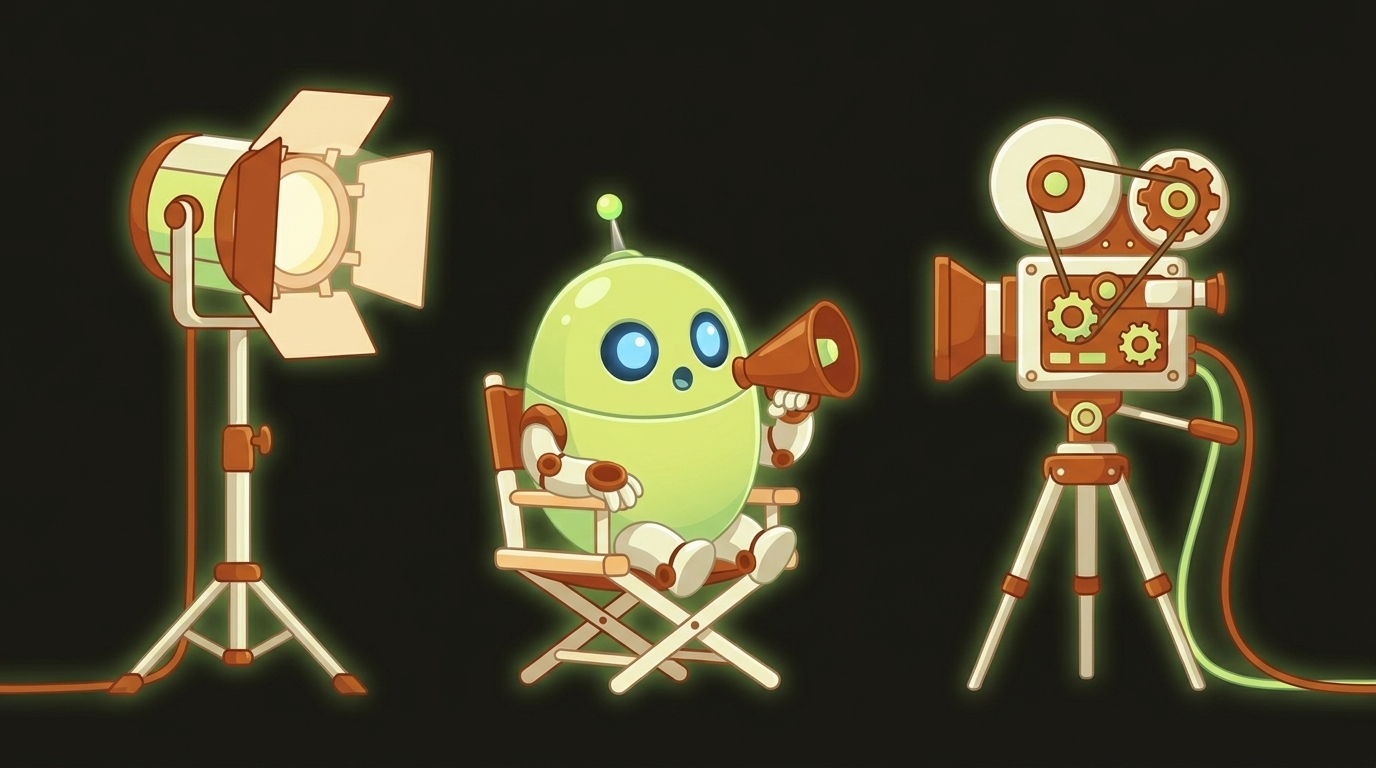 Clawbot, the videoclaw mascot, illustrating filmmaking prompts