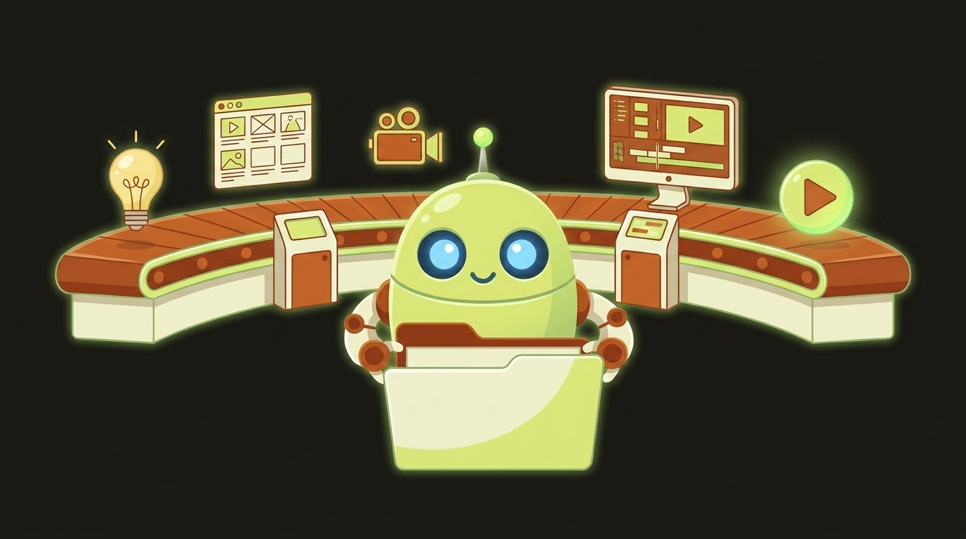 Clawbot, the videoclaw mascot, illustrating projects lifecycle