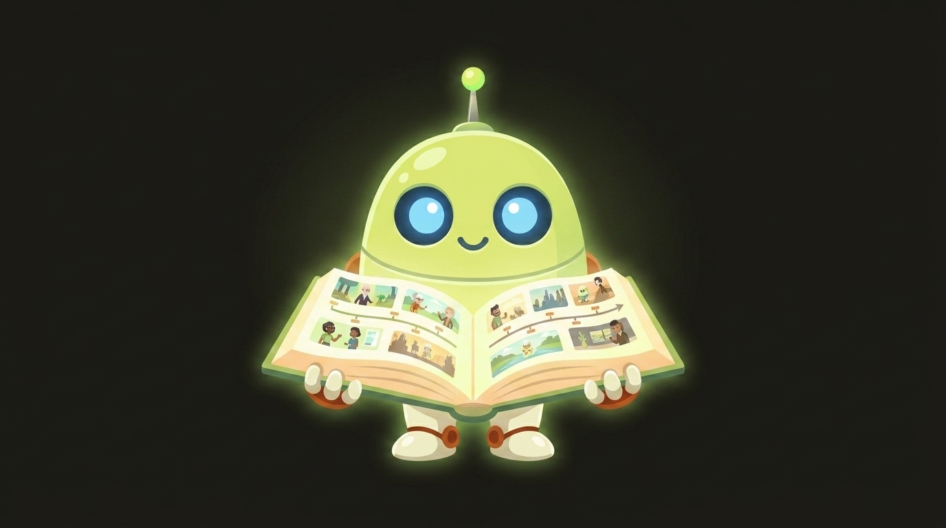 Clawbot, the videoclaw mascot, illustrating story bible